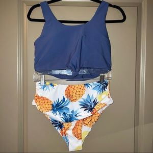 SOLD | NWT Pineapple Print Knot Hem Ruched High-Waisted Bikini